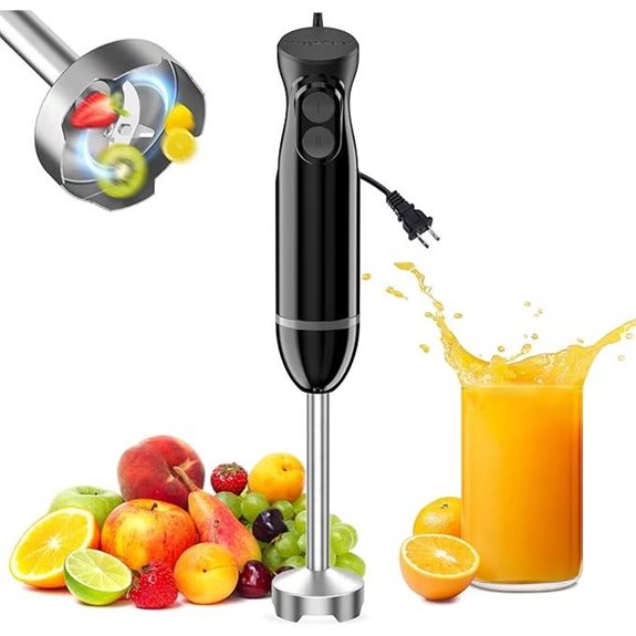Bonsenkitchen Hand Blender with 2 Speeds and Stainless Steel Blades