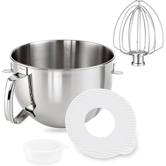 6 Qt Stainless Steel Mixer Bowl & Whisk for KitchenAid