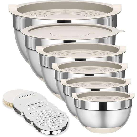 Stainless Steel Mixing Bowls with Lids and Attachments