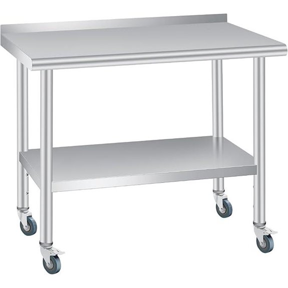 Stainless Steel Prep Table with Backsplash and Wheels