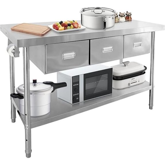 stainless steel table with drawers