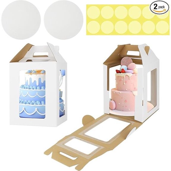2 Pack Tall Cake Boxes with Handles for Tier Cakes