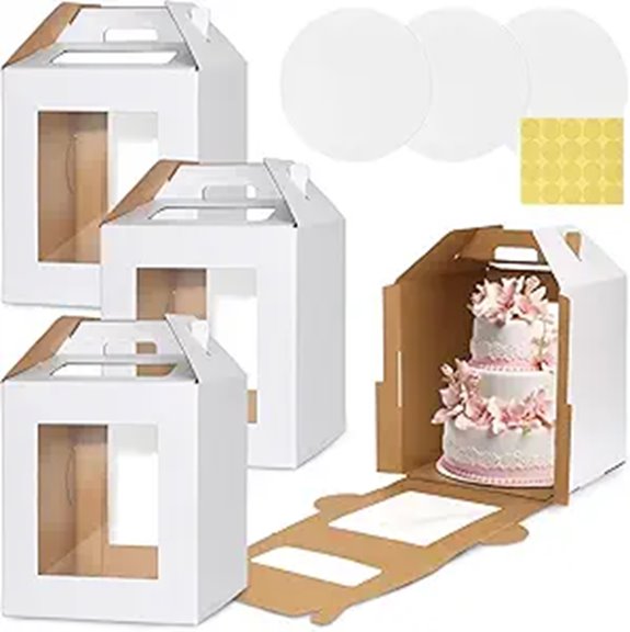 3 Pack Tall Cake Boxes with Handles for Tier Cakess