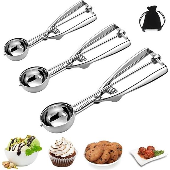 3-Pack Stainless Steel Cookie & Ice Cream Scoops
