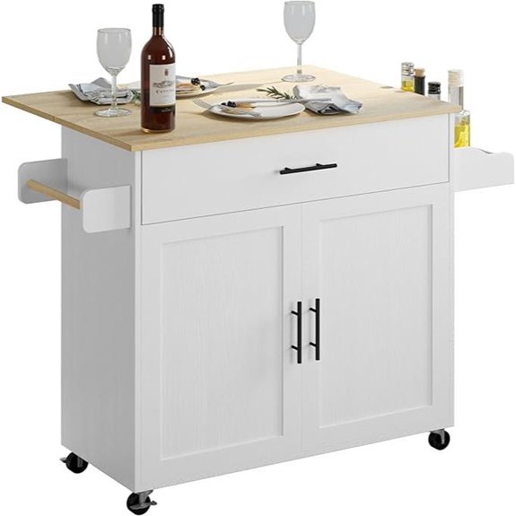 IRONCK White Rolling Kitchen Island with Storage