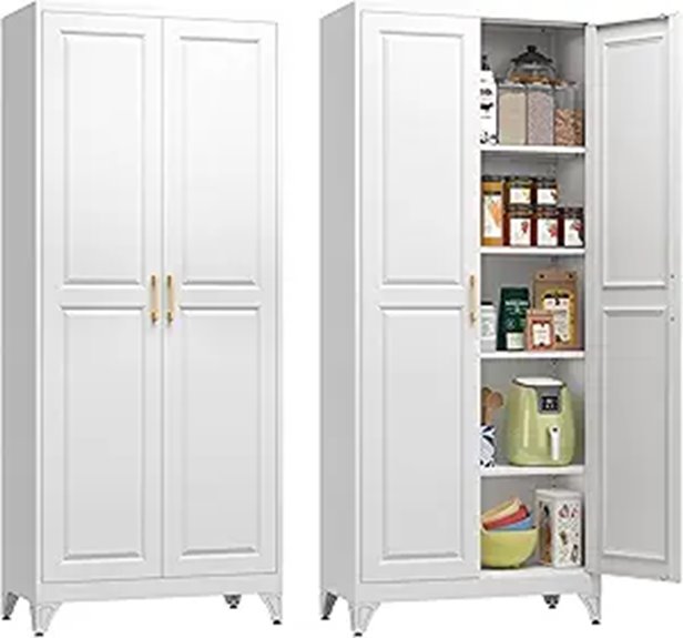 White Metal Pantry Cabinet with Doors and Shelves