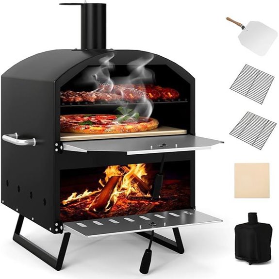 Giantex Wood-Fired Outdoor Pizza Oven with Foldable Legs