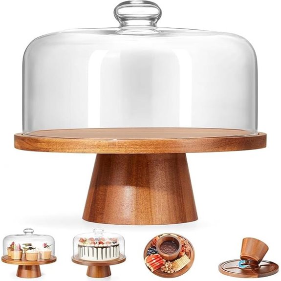 Wooden Acacia Cake Stand with Glass Dome