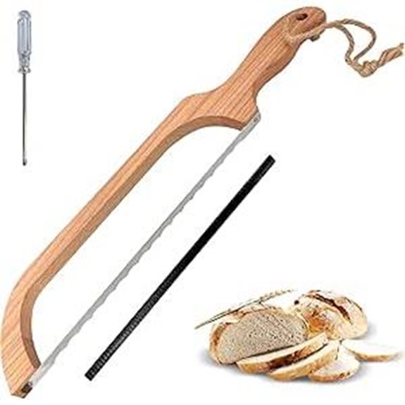 Wooden Bread Slicer with Serrated Knife and Bow Design