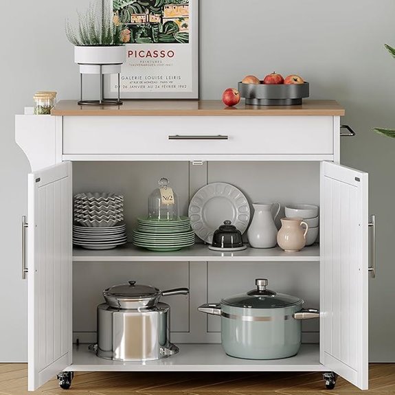 Wooden Mobile Kitchen Island with Storage and Towel Rack